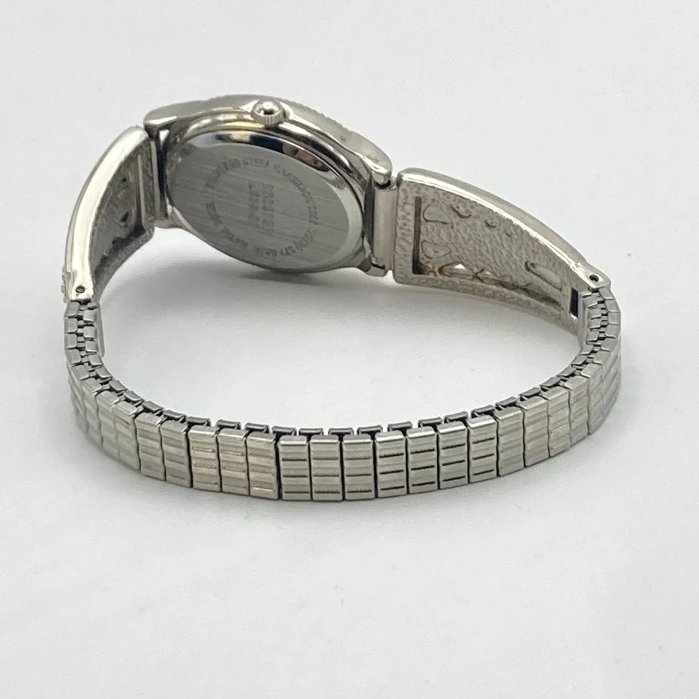 Marcasite Women's Watch Silver Tone 23mm Oval Stretch Band New Battery 6.75
